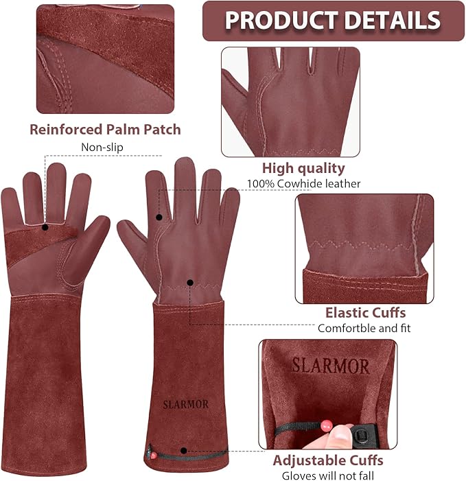 Long Gardening-Gloves Women/Men-Thorn proof Rose Pruning Heavy Duty Gauntlet, Best Garden Gifts for Gardener-XL