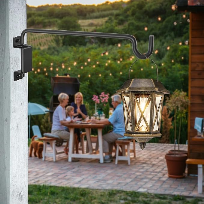 AILIN YELOKIE 16" 360° Swivel Plant Hanger (2-Pack) - Heavy Duty Solid Steel Wall Hook, 12-Directional Adjustable for Bird Feeders, Outdoor/Indoor Plants, Garden & Patio, Rust-Resistant Black