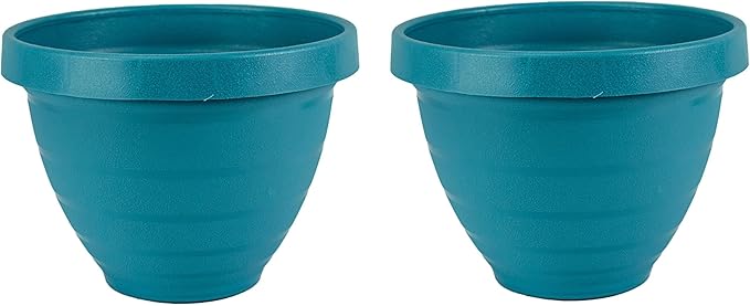 The HC Companies Rings Flower Planter - Self Watering Plant Pots for Herbs & More - Round Lightweight Outdoor & Indoor Planter (12" Blue, Pack of 2)