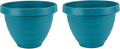 The HC Companies Rings Flower Planter - Self Watering Plant Pots for Herbs & More - Round Lightweight Outdoor & Indoor Planter (10" Blue, Pack of 2)