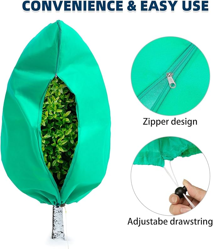 Homimp Plant Covers Freeze Protection, 4 Pack Frost Covers with Zipper Drawstring (23.6" x 31.5") Plant Protection Cover Bags for Outdoor Winter Frost Cold Weather Shrubs Trees Jacket Covers(Green)