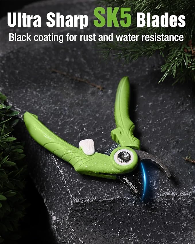 WORKPRO 2 Pack Garden Pruning Shears, 6.9" Bypass & Straight Shears, Premium Gardening Clippers for Flowers, Plants, and Fruit Trimming, Green