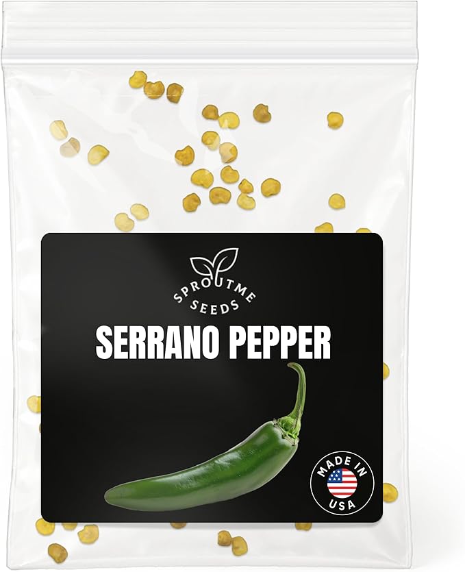 Fall & Winter Serrano Pepper Seeds for Indoor Planting – 50 Non-GMO Heirloom USA-Grown Hot 10,000–23,000 SHU Seeds with High Germination (Capsicum annuum)