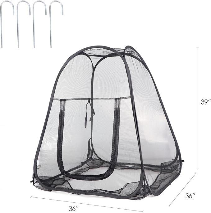 Mesh Plant Cover from Animals, Plant Netting Pest Guard Cover, Plant Tent Cage Pop-up with 4 Stakes for Vegetables, Fruits, Flowers (Black, 36 x 36 x 39 Inches)
