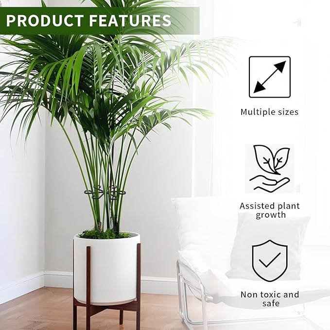 4 Pcs Black Plastic Plant Stem Supports, Assorted Sizes, Indoor/Outdoor, Climbing Plant Trellis Stakes Holder for Monstera Potted Plant