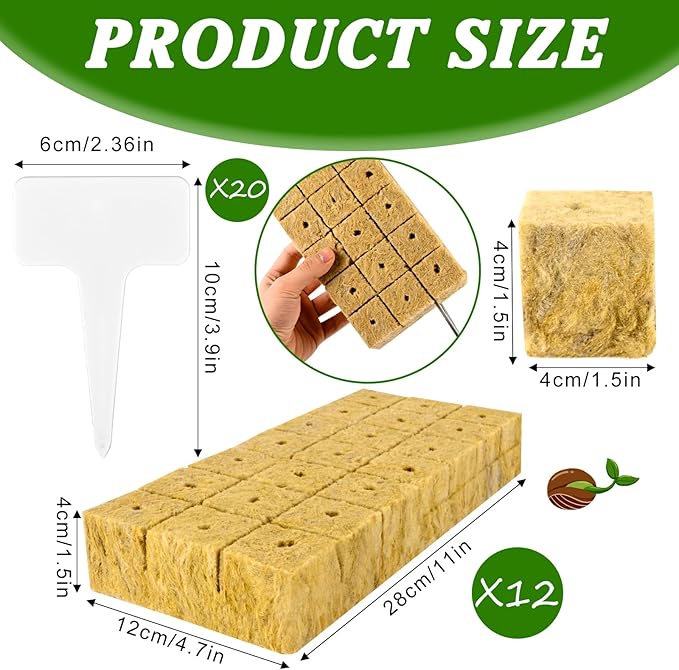 252 Pieces Rockwool Cubes for Hydroponics 1.5'' Rock Wool Planting Cubes Rockwool Starter Plugs Blocks with 20 Plant Name Tags for Soilless Cultivation, Seedlings Cuttings Plant Supplies