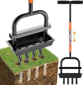 Updated Lawn Aerator Tool with Soil Core Collection Tray, Lawn Core Aerator with 4 Tines Manual Grass Aerator, Spike Lawn Coring Aerator for Yard Lawn Aeration Soil Loosening Garden Tool, Coral