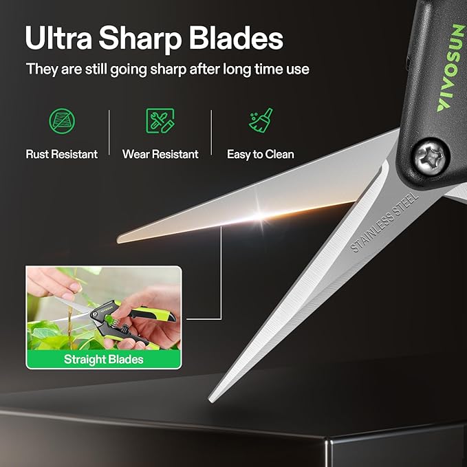 VIVOSUN Gardening Hand Pruner Pruning Shear with Straight Stailess Steel Blades (Black, Straight Blade, 3 Pack)