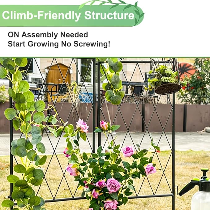 2 Pack Black Garden Trellis for Climbing Plants Outdoor 47” x 16” Climbing Rose Trellis Wrought Iron Trellis Ivy Cucumbers Decorative Metal Flat Trellis