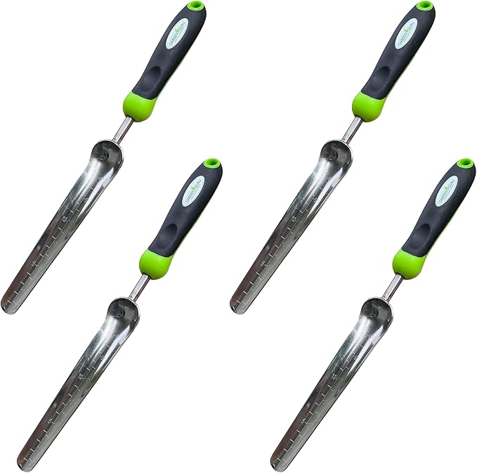 Garden Guru Seed Planting Shovel Trowel Transplanter Widger Stainless Steel Rust Resistant Ergonomic Handle Perfect Hand Dibber Seedling Bulb Planter Tool for Gardening Planting Transplanting (4Pack)