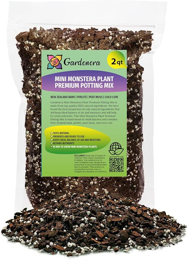 GARDENERA Mini Monstera Soil Mix - Expertly Formulated for Strong Root Development - 2 Quart
