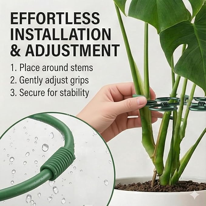 4Pack Green Iron Monstera Support,4.1 * 4.1IN Plant Support Stakes for Indoor Plants,Durable Green Metal Plant Stem Supports-Easy Installation.