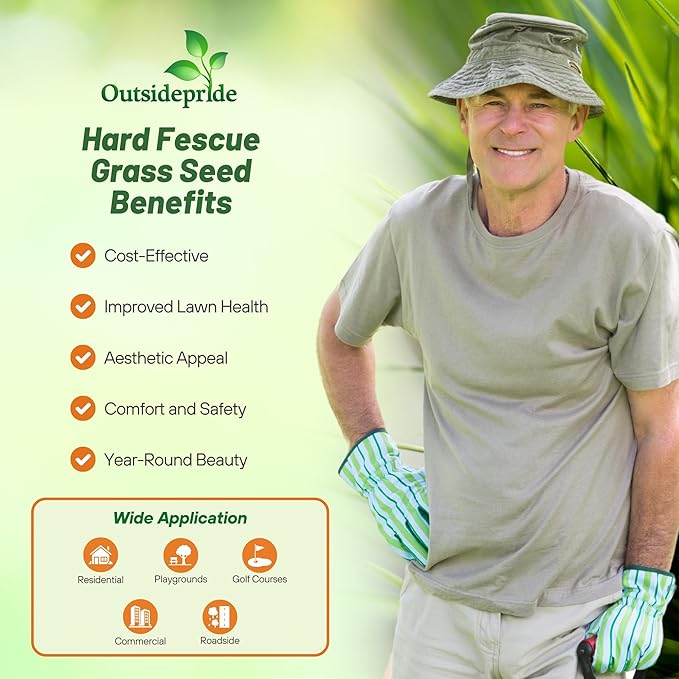 Outsidepride Hard Fine Fescue Grass Seed - 50 lbs. Low-Growing, Drought & Shade-Tolerant, OptiGrowth Coated Seed for Lawn & Turf, Ideal for Low-Maintenance, Dense, & Resilient Green Ground Cover