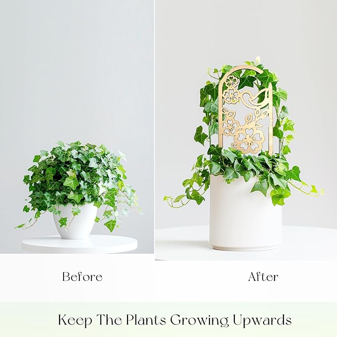 SNAIL GARDEN 2Pcs Small Trellis for Indoor Plants with Bird and Flower Pattern,Wooden Indoor Plant Trellis for Climbing Plants with 100Pcs Green Cable Zip Ties,House Plant Trellis for Potted Plants