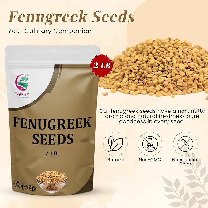 Fenugreek Seeds 2 LB, 100% Pure & Natural, Perfect for Cooking, Herbal Uses and Overall Wellness, 2 LB Bulk Pack - By Yogi’s Gift®