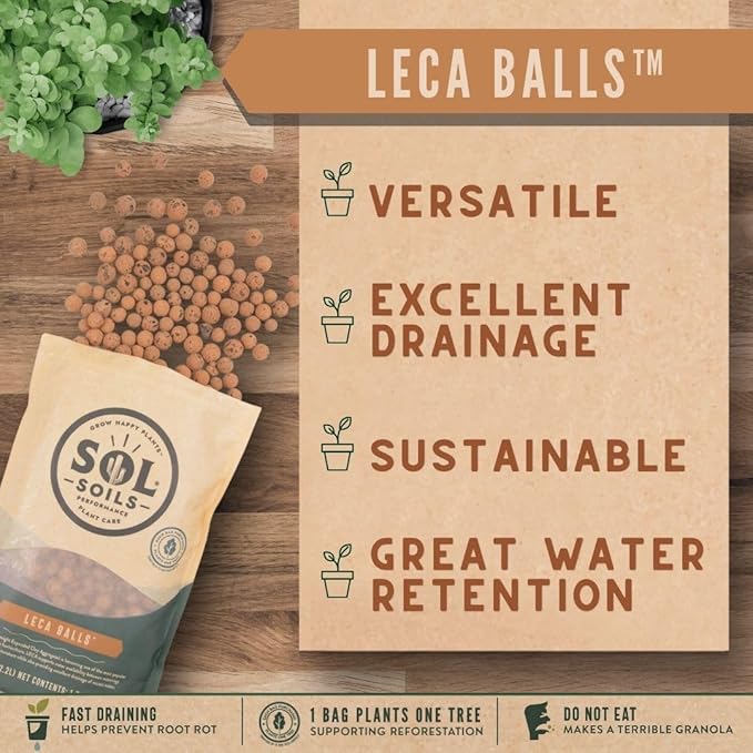 Sol Soils LECA Balls - Lightweight Hydroponic Clay Pebbles, Improves Drainage & Aeration - 1 Gallon