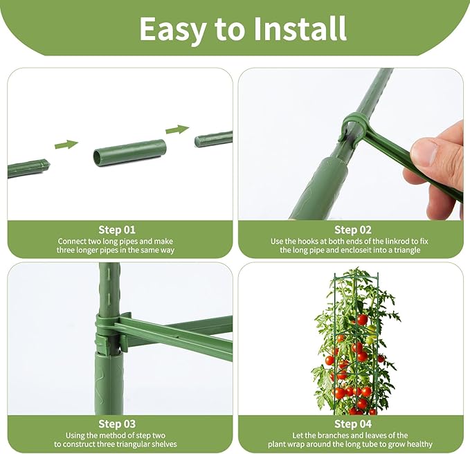 Tomato Cages for Garden, 4 Pack Up to 50” Tomato Trellis Height, Adjustable Plant Stakes with Plant Clips, DIY Shape Tomato Stakes, Garden Trellis for Climbing Vegetable Plants
