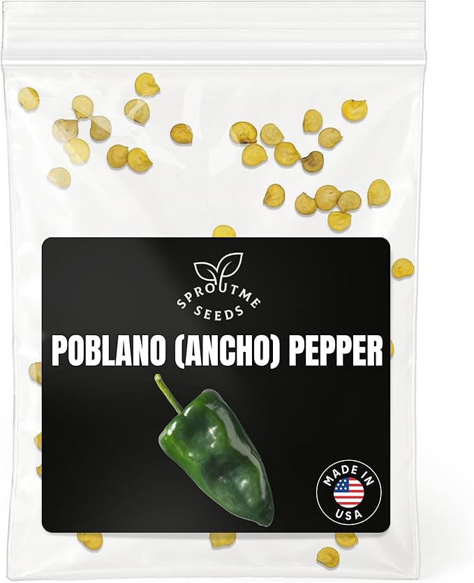 Fall & Winter Poblano Pepper Seeds for Indoor Planting – 50 Non-GMO Heirloom USA-Grown Mild 1,000–2,000 SHU Seeds with High Germination (Capsicum annuum)