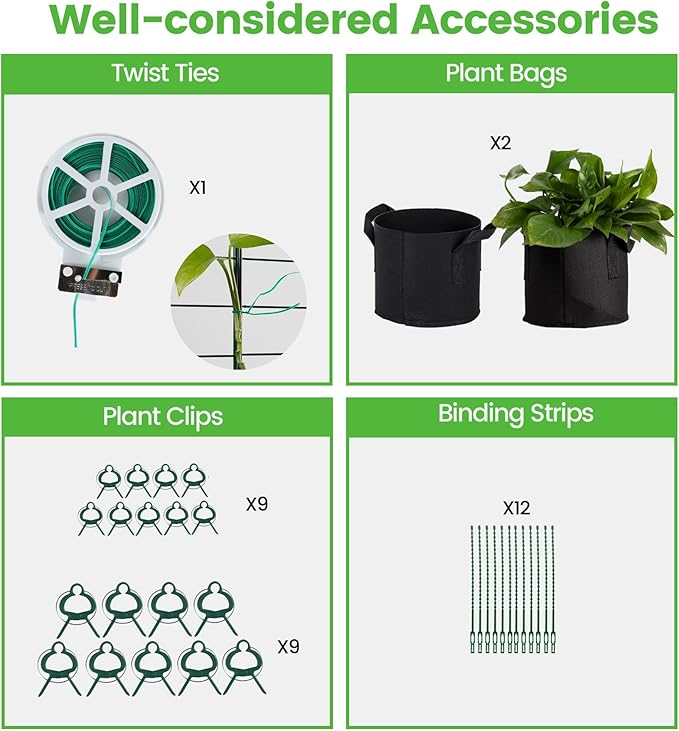 Foldable Cucumber Trellis 64" H x 20" W, A-Frame Garden Trellis for Raised Bed, Outdoor Climbing Plant Support with Twist Ties & Plant Bags for Climbing Plants Outdoor
