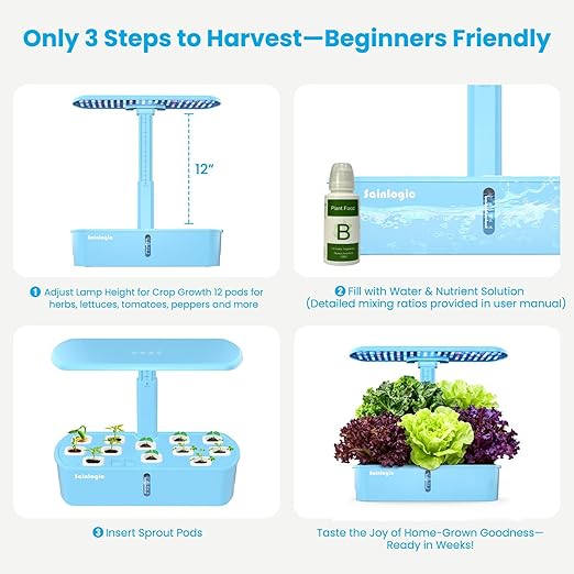 Sainlogic Hydroponics Growing System Kit, 12 Pods Watering Planter, Smart Indoor Garden with APP & WiFi Connected, 5 X Growth with 24W LED, Quiet Pump, for Vegetables, Herbs and Flowers