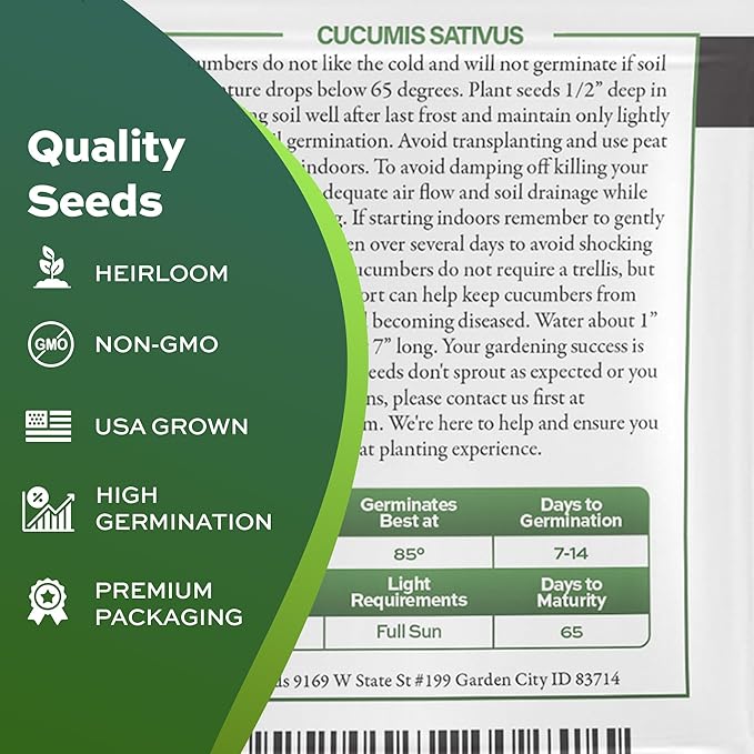 National Pickling Cucumber Seeds for Planting - Heirloom, Non-GMO, USA Grown Seeds in Premium Waterproof Packaging with Plant Information and Instructions - Cucumis Sativus