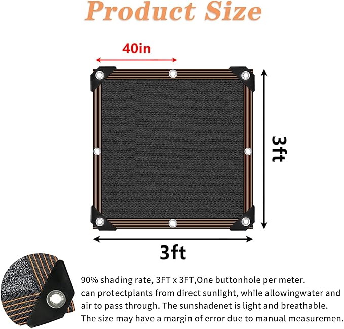 IMSGVIFO 90% Black Shade Cloth for Patio, 3x3 FT Mesh Tarp Sun Shade Cloth with Grommets, Sun Protection Sail for Garden Greenhouse Pergola Plants Chicken Coop Patio Outdoor Neting Cover