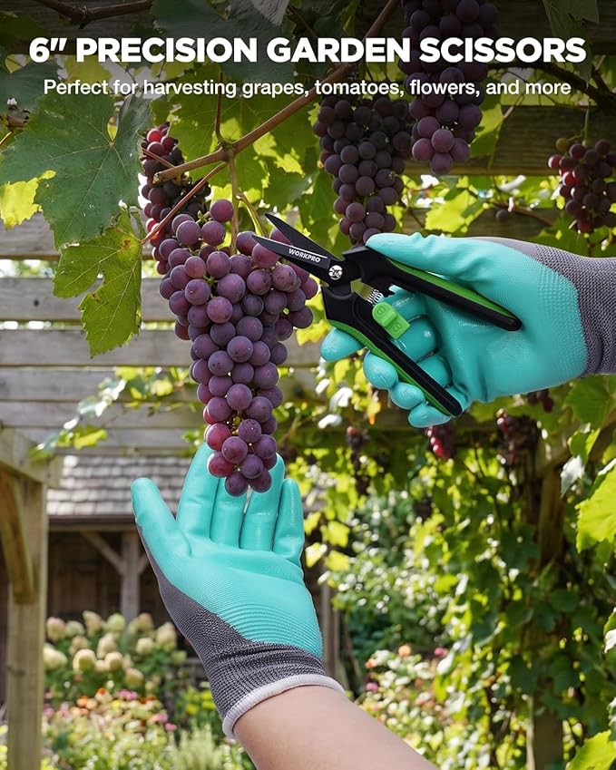 WORKPRO Plant Tying Machine with 6" Scissors, Lightweight Tape Gun for Tying Vines and Support Plant, Includes Gloves, 20 Rolls of Tape, 10000 Staples, Ideal for Tomatoes, Grapes, Cucumber, Vegetables