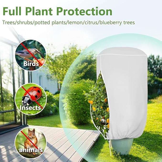 2 Pack Rounded Top Plant Covers Freeze Protection for Winter, Plant Covers for Winter, 40" X 47" Tree Frost Protection Blankets Outdoor With Zipper/Drawstring, for Shrub Bush Fruit Tree Potte(White)