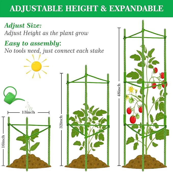 Moirsunt 6 Packs Tomato Cages Plant Cages Deformable Up to 48inch Garden Tomato Stakes Vegetable Trellis, Plant Supports Tomato Trellis for Vertical Climbing Plants Flowers Fruits