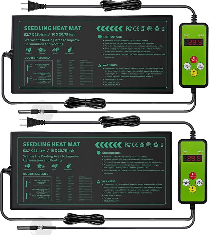 Seedling Heat Mat with Temperature Control 2 Pack Durable Waterproof Plant Heating Pad 10"x 20.75" for Germination, Indoor Gardening, Greenhouse
