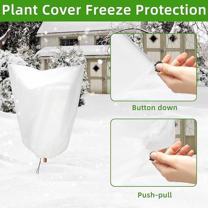3 Packs Plant Covers Freeze Protection, 25" x 32" 2.25 oz Frost Cloth Plant Freeze Protection Tree Jacket Cover for Outdoor Plants Shrubs Potted, Garden Plant Winter Protection Bags with Drawstring