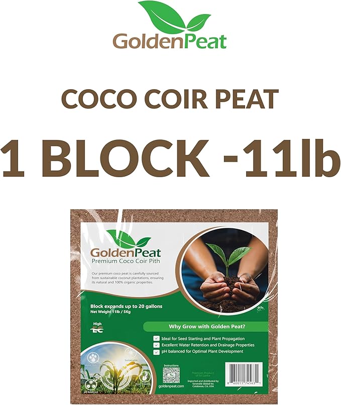 Organic 11 lb Compressed Coco peat Block is a high-Performance, Nutrient-Rich Coco Pith with Low - Medium EC for Heavy-Feeding Plants. Specially Engineered for Optimal Root Growth