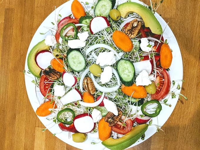 Sprouting Jar with Variety Pack Sprouting Seeds Kit Non-GMO. Pack of 5 premeasured Seeds for 32oz Jars. Includes 1 Packs of: Broccoli, Alfalfa, Radish, Mung Beans & Salad Mix