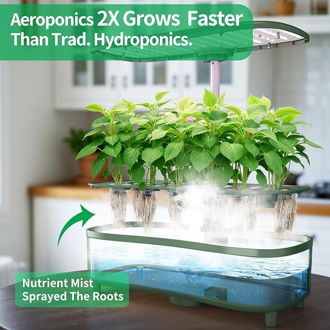 Hydroponics Growing System Kit Indoor, Aeroponics Herb Garden Kit 15 Pods, 3 Grow Modes, 24H Timer Gardening System, Quiet Smart Water Pump Hydroponic Planter Summer/Winter Use (Dark Green)