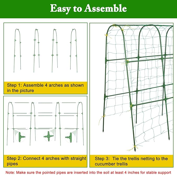 Cucumber Trellis for Climbing Plants Outdoors, U-Shape Garden Trellis for Raised Bed with Netting, Plant Support Structures for Vegetables, Grape, Bean, Tomato, Vines, 48 * 46 inch, Green