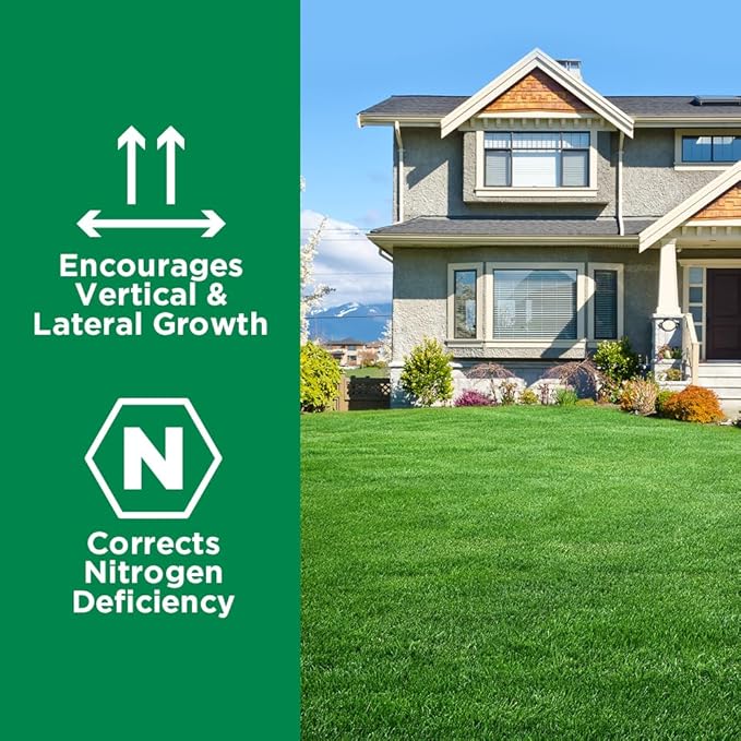 Maximum Green & Growth Fertilizer High Nitrogen 28-0-0 Liquid Lawn Food Spray Spring & Summer- Any Grass Type- Simple Lawn Solutions - Concentrated Quick & Slow Release Attached Sprayer (32 Ounce)