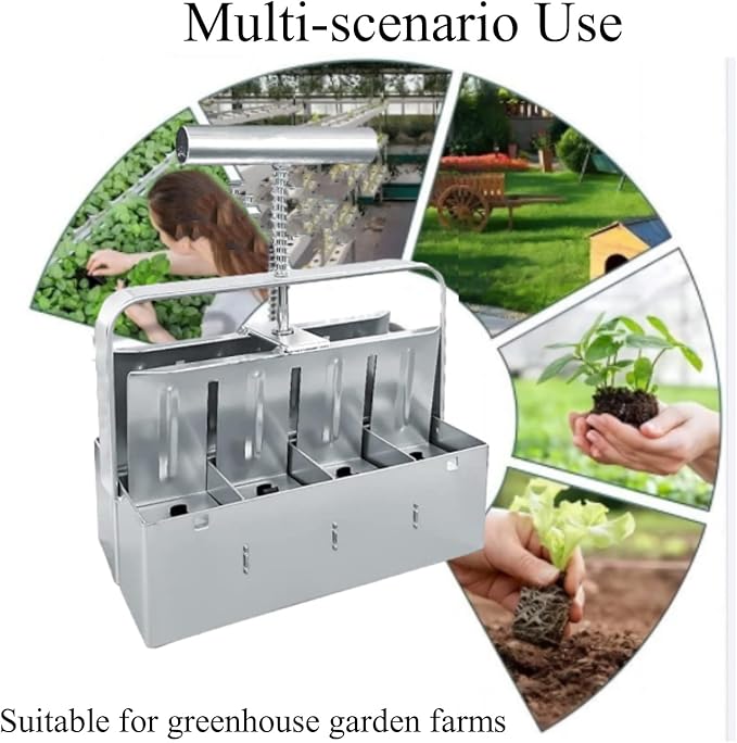 Soil Blocker with A Seedling Tray 8 Cell 2 Inch Soil Block Maker Handheld Block Maker with 3 Sizes Seed Pins Garden Blocking Tools for Seedings, Cuttings, Greenhouses