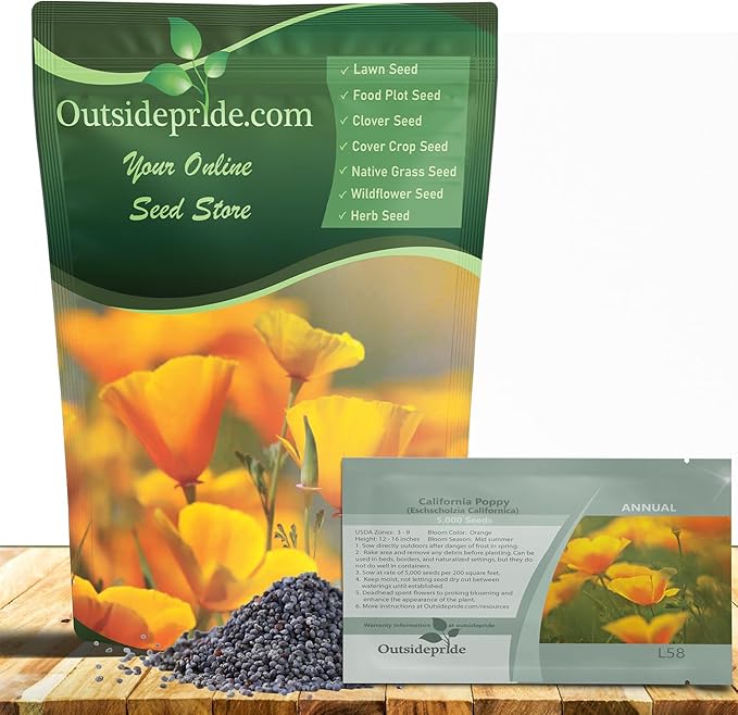 Outsidepride Eschscholzia Orange California Poppy Seeds - 5 lbs. Annual, Native, Drought Tolerant Wildflower Seeds w/Vibrant Blooms for Full Sun & Drought-Tolerant Pollinator-Friendly Gardens