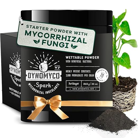 DYNOMYCO Spark WP Mycorrhizal Fungi, 11oz Wettable Powder – 3-In-1 Root Enhancer Amplifies Nutrient Uptake & Yield – Treats 70Plants, Indoor/Outdoor Bio-Stimulant – Dissolves Fast in Seed Starter Soil