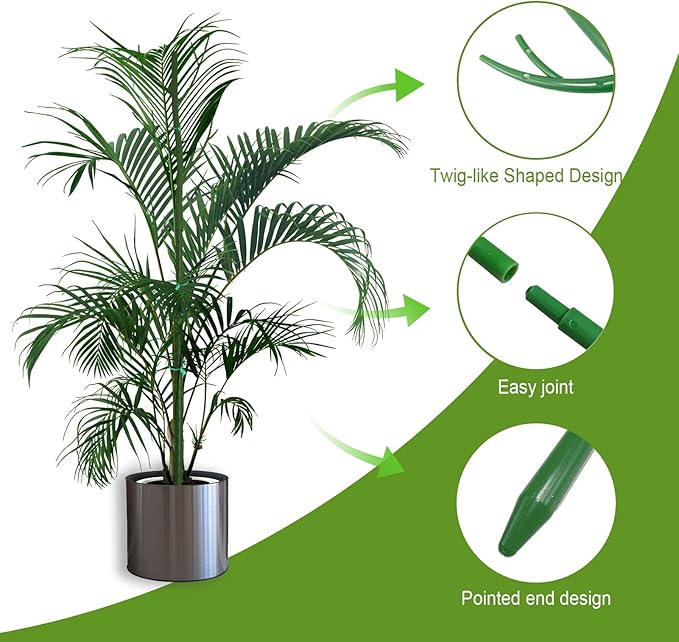 Plant Support Stakes for Indoor Plants, Trellis for House Potted Plants Flower, Monstera Support Sticks with Orchid Clips, Twist Ties(2 Pack Green)