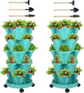 GameXcel Vertical Planter 5 Tier Stackable Planters Garden Planters Strawberry Herb Flower and Vegetable Planter Indoor Outdoor Gardening Pots with Removable Wheels and Tools