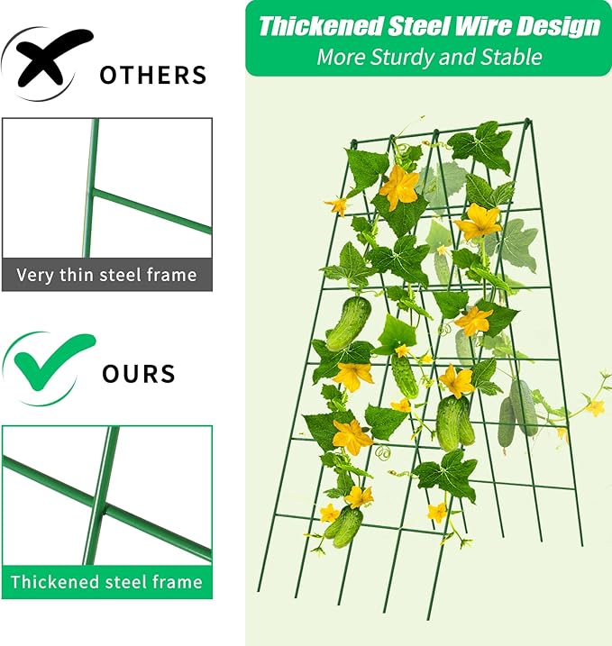 DoCred Cucumber Trellis, 2 Pack Foldable A Frame Trellis for Raised Bed Climbing Plants, Vegetables, Includes Plant Support Clips, Twist Ties, Plastic Ties- Made from PVC-Coated Steel