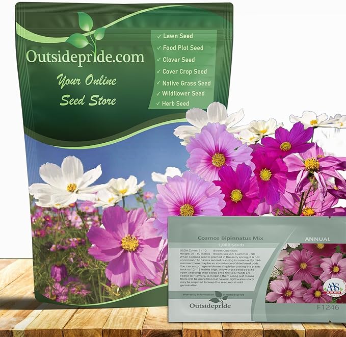 Outsidepride Sensation Mix Cosmos Bipinnatus Seeds - 1000pcs Annual, Drought-Tolerant, Self-Sowing, Mixed Flower Seeds for Planting Outdoors, Easy-Grow Pollinator Garden & Cut Flowers (AAS Winner)