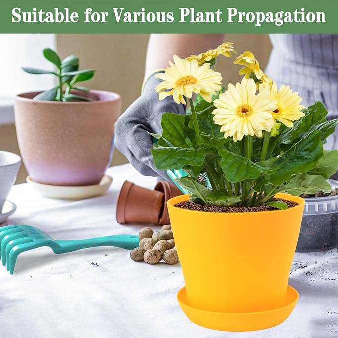 6.7 Inch Plant Pots Indoor Outdoor, 8 Pack Colorful Plant Flower Pots with Drainage Holes and Saucers Plastic Planters Nursery Pots for Garden Plants Flowers Succulents