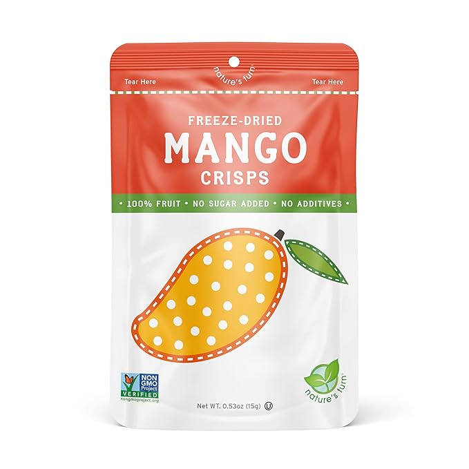 Nature’s Turn Freeze-Dried Mango Crisps – Healthy, Gluten-Free, Crispy & Delicious, Plant-Based Snack, Ideal for Cereal, Smoothies, School Lunches, & On-the-Go, Bags of 12 (0.53 oz Each)