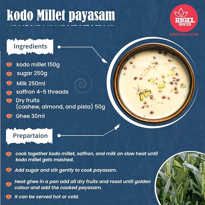 Rigel Spices Kodo Millet | 2lbs resealable pack | Varagu | Non GMO | Gluten Free | Rich in fiber