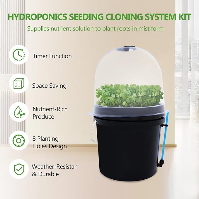 Hydroponics Seedling Cloning System Kit, 8 Holes Cloning System Aeroponic Propagation Kit, Fog Seedling Box, Soilless Hydroponic Equipment for Indoor Outdoor Garden Vegetables