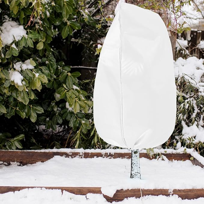 Homimp Plant Covers Freeze Protection, 4 Pack Frost Covers with Zipper Drawstring (31.5" x 47.3") Plant Protection Cover Bags for Outdoor Winter Frost Cold Weather Shrubs Trees Jacket Covers(White)