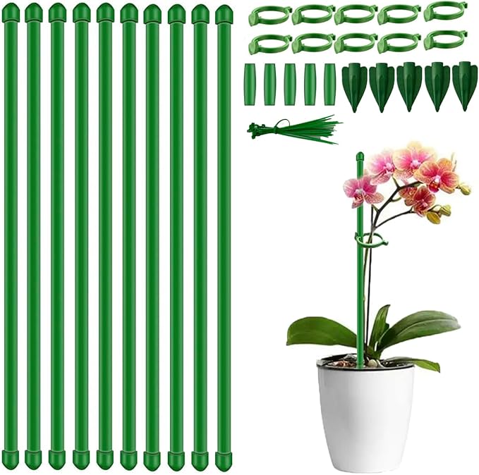 10PCS Plant Stakes for Indoor Plants 15.7in Plant Support Stakes & Moss Pole Kit Orchid Stakes and Clips Monstera Stakes, Tall Plant Sticks, and Fixing Pins