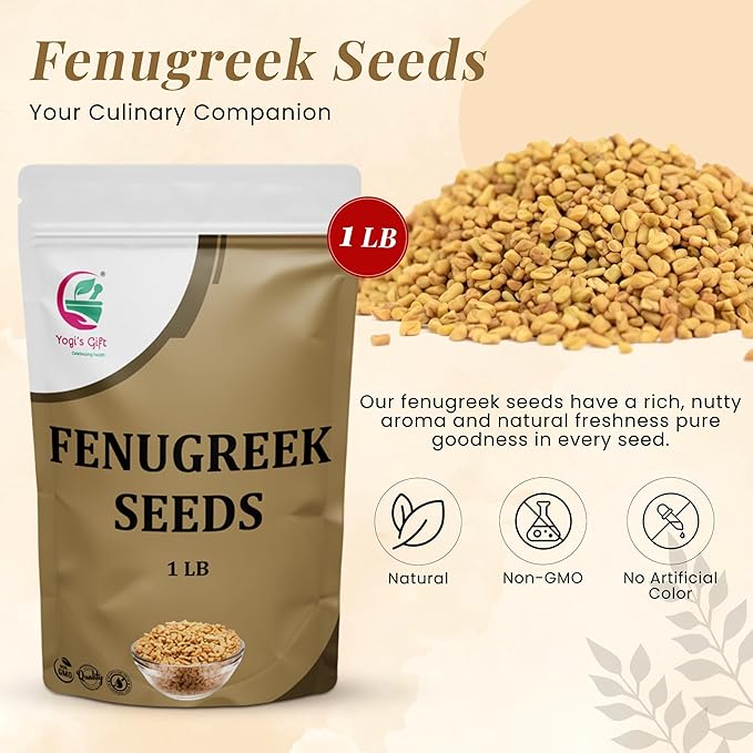 Fenugreek Seeds 1 LB, 100% Pure & Natural, Perfect for Cooking, Herbal Uses & Overall Wellness, Resealable Bag for Freshness - By Yogi’s Gift®